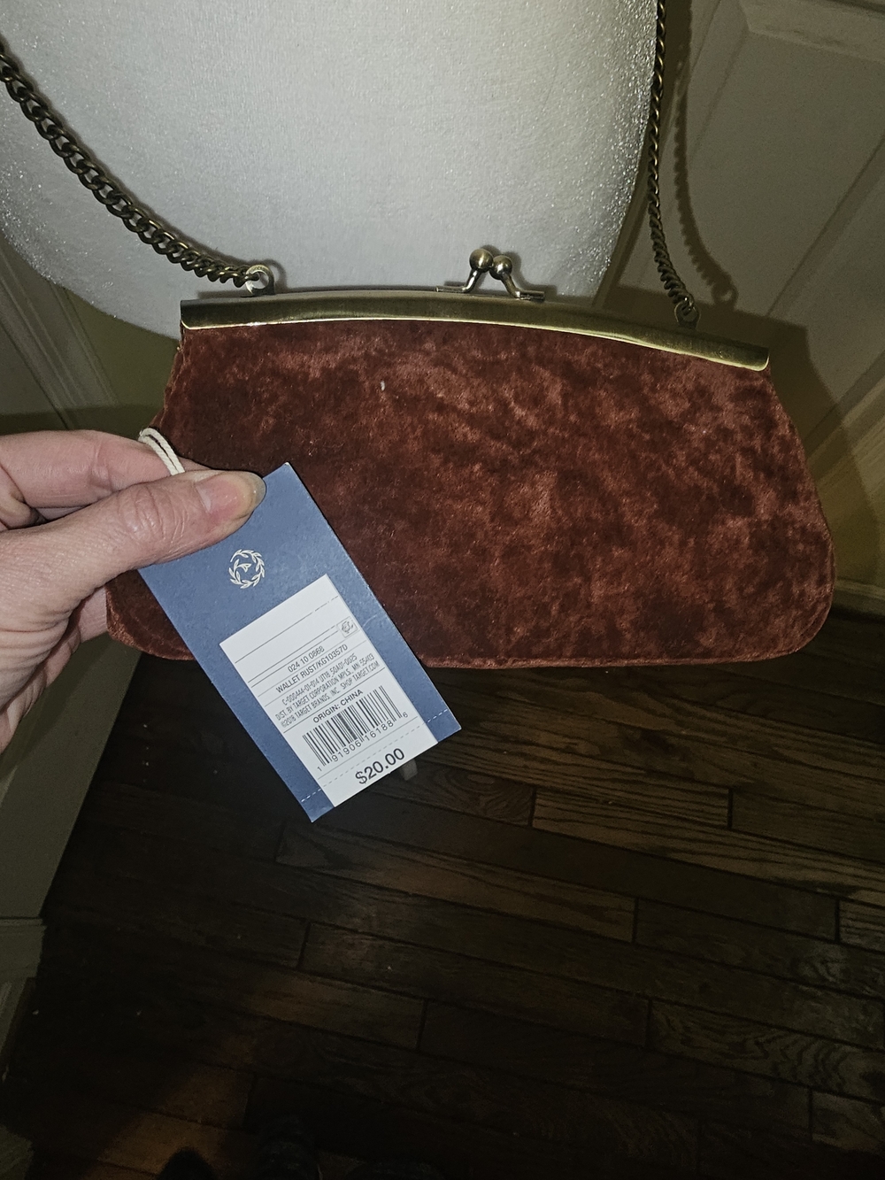 Universal Thread Rust Velvet Kiss-Lock Clutch with Chain
